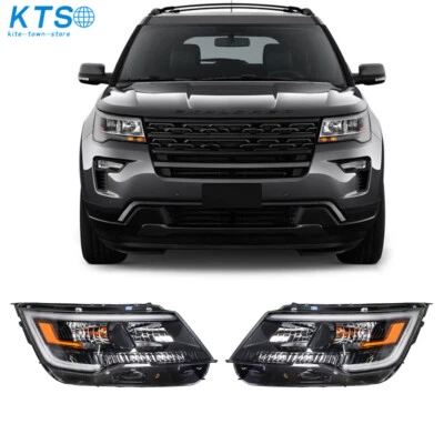 Right&Left For Ford Explorer Sport 16-18 Black Headlight Halogen W/LED DRL Black - Image 1 of 4