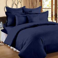 100% Cotton Luxury Soft Silky Satin 3Piece Stripe Duvet/Quilt Cover Set NavyBlue