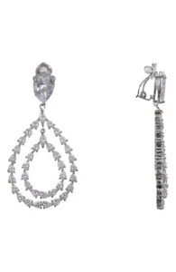 Nina 243333 Womens Dangling Cubic Zirconia Teardrop Clip-on Earrings Silver - Picture 1 of 2