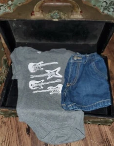 Shorts Carter's 12 months 12-18 Denim Shorts Gray Guitar 18-24 months Shirt *S24 - Picture 1 of 5