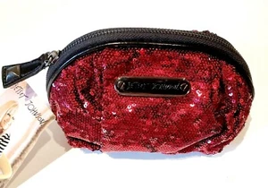 New Betsy Johnson Glitzy Pink Red Cosmetic Bag Sequence Clutch Handbag  - Picture 1 of 11