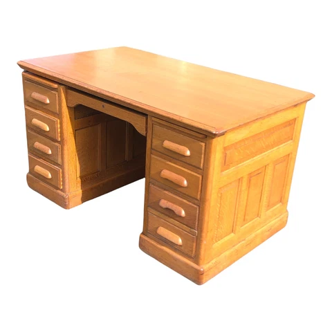 Antique Desk Executive Golden Oak Restored with Drawers pullout side boards Cover