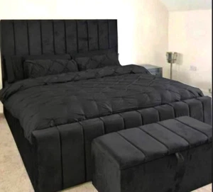 Panel Bed Frame Plush Velvet Upholstered Double king size-Gaslift storage option - Picture 1 of 10