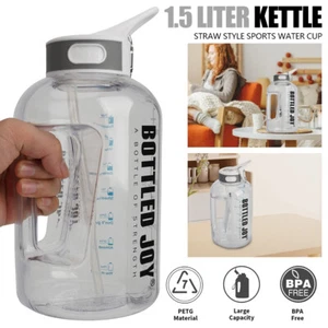 1500ml Water Bottle With Handle Time Markings Leak-Proof Lid For Cycling Yoga AU - Picture 1 of 26