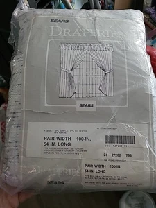 Vintage Sears Draperies 88-100"Wide×54"Long MADE IN USA White Blue Print NEW NOS - Picture 1 of 10