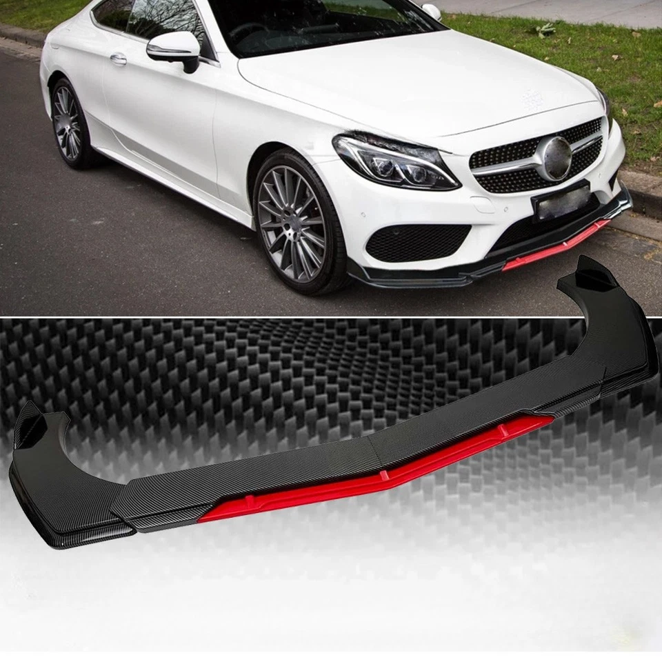 For Mercedes-Benz Front Bumper Lip Spoiler Splitter Body Kit Carbon Fiber+Red Foto 1 de 4