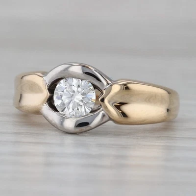 Anel solitário redondo de diamante 0,52 ct ouro 14k tamanho 6,75 G-H VS2 noivado - Imagem 1 de 4