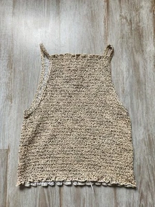 Camiseta sin mangas Gaze estampado de leopardo halter cuello cuadrado elástico volantes beige negra talla M - Imagen 1 de 8
