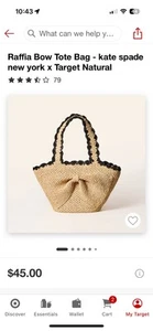 IN HAND | Raffia Bow Tote Bag | Natural | Kate Spade x Target - Picture 1 of 7