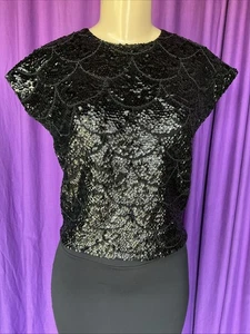 TRUE VINTAGE Jo-Ro Imports (Bullock’s Wilshire) Black Beaded CapSleeved Sweater* - Picture 1 of 17