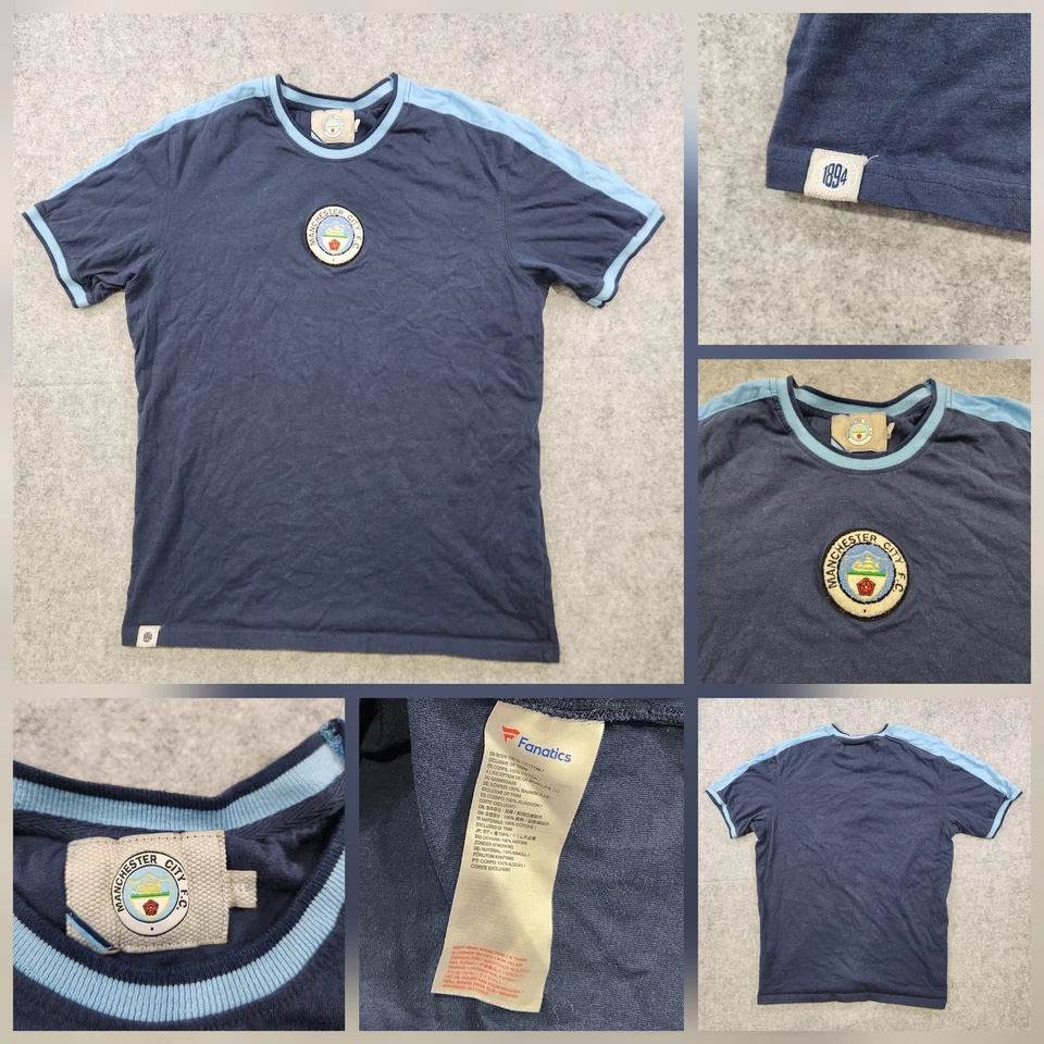 Camiseta Manchester City FC Para Hombre XL Azul Escudo de Fútbol Parche Manga Corta Camiseta Foto 1 de 4