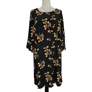 NWT Ellos Autumn Golden Floral Print Black Shift Dress Size 18 Dark Cottagecore - Picture 1 of 5