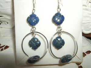 ORECCHINI PENDENTI EARRINGS LAPISLAZZULI BLU PIRITE STERLING ARGENTO 925 SILVER - Foto 1 di 7