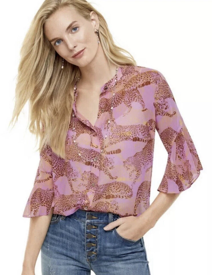 Blusa Cabi Talla XS Minx #5711 Rosa Lila Guepardo Leopardo Antes $99 -G1 Foto 1 de 4