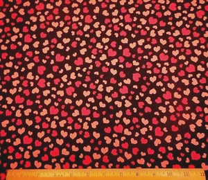 Valentines Day Fabric By The Yard Pink Hearts on Black Premium Cotton - Picture 1 of 2