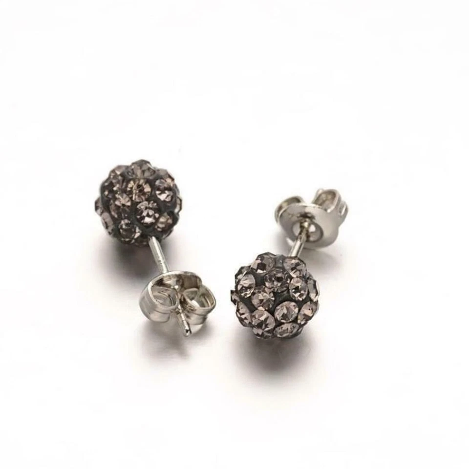 Pendientes de arcilla con pasador discoteca de acero quirúrgico bola de cristal austriaco de 6 mm diamante negro Foto 1 de 1