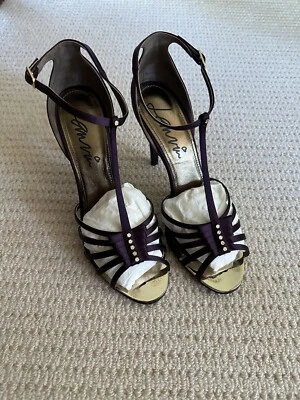 Lanvin Sandals Shoes Ankle Strap High Heels Purple Silk Sandals Size 40 New - Image 1 of 4