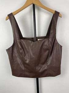 Ultra Pink Brown Neutral Pleather Cropped Tank Blouse Size M - Picture 1 of 8