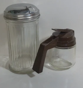 Tarro dispensador de jarabe de vidrio vintage de los años 70 tarro marrón y azúcar ambos Gemco - Imagen 1 de 2