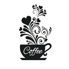 Coffee Cup & Flower Vine Pattern Wall Decal Removable Home Mural Art Sticker 