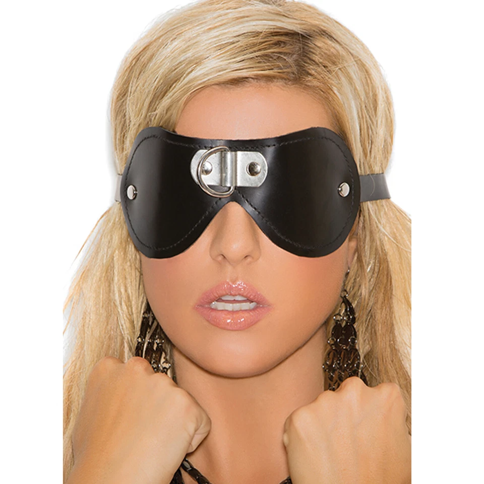 Padded Leather Blindfold D Ring Detail Adjustable Sleep Mask Fleece Lined L9439 - Image 1 of 1