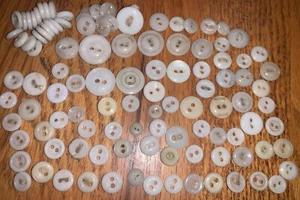 Lot Estate Antique VINTAGE White Glass BUTTONs 2 Hole Variety - Picture 1 of 4