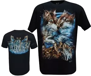 Wolf Pack T-Shirt Lupi Urlano agli Spiriti Stelle Cielo Notturno Foresta di Wild - Foto 1 di 3
