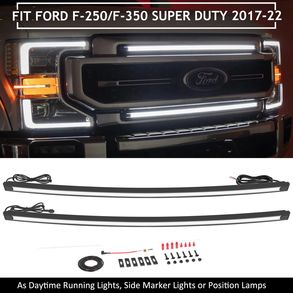 2x For Ford Super Duty F-250 F-350 2017-2022 LED Grill Accent Lights Bar Kit DRL - Image 1 of 4