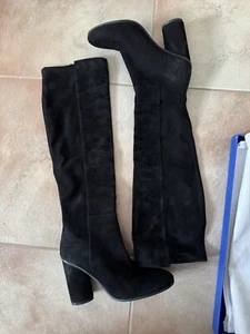 Stuart Weitzman Eloise 95 Suede Knee High Heeled Boots in Black Size US 7.5 - Picture 1 of 6