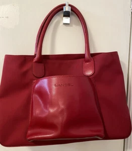 Lancel Authentic Red Nylon & Leather Trim Tote Shoulder Handbag Purse - Picture 1 of 9