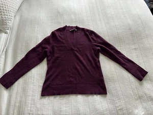 Lovely Tweeds Plum Purple Knit Jumper Size 16 V Neck Lambswool Angora Soft Warm - Picture 1 of 11