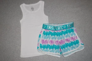 Girls Outfit WHITE TANK TOP Knit Shorts TIE DYE Purple Blue INSPIRE Size XS 4-5 - Picture 1 of 1
