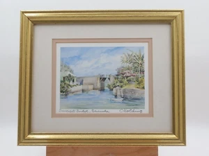 Vtg. Watercolor Small SOMERSET BRIDGE BERMUDA Gold Frame Signed Carol Holding - Picture 1 of 17