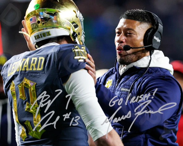 Foto de reimpressão autografada 8x10 assinada por Marcus Freeman Riley Leonard Notre Dame Sugar Bow - Imagem 1 de 1