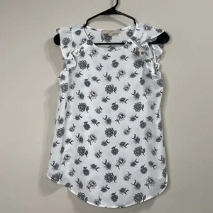 Loft White Ruffled Sleeveless Blouse with Floral Design Petite s xsp - Imagen 1 de 7