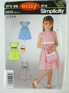 Simplicity Easy Sewing Pattern #4658, Size A (3-8), Child's Dress and Purse - Picture 1 of 2