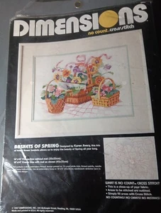 Vintage 1987 Dimensions No Count Cross Stitch Kit Baskets Of Spring -Karen Avery - Picture 1 of 6