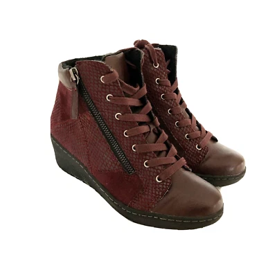 SPRING STEP LILOU Red Bordeaux Wedge Zip Ankle Boot US 6 EU 36 NEW - Image 1 of 4