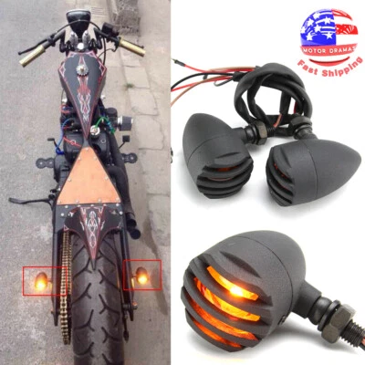 Motorcycle Grill Bullet Turn Signals Lights For Harley Cafe Racer Bobber Chopper - Изображение 1 из 4