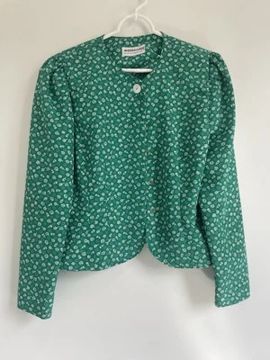 Conjunto de terno saia blazer floral verde branco vintage Andrea Gayle tamanho 10 - Imagem 1 de 4