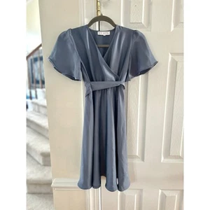 Ivy City Co Julie Slate Dusty Blue Flutter Sleeve GIRLS Dress - Picture 1 of 6