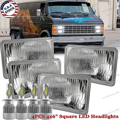 Faros LED cuadrados 4x6" haz alto bajo sellado H4 para camioneta de carga Dodge B300 4 piezas Foto 1 de 4