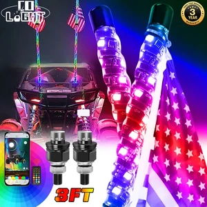 Pair 3ft RGB Spiral LED Whip Lights Antenna Chase For Can Am Polaris RZR UTV ATV - Picture 1 of 11