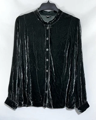 J Jill Top Mujer L Terciopelo Seda Verde Peplum Camisa Abotonada Túnica Foto 1 de 4