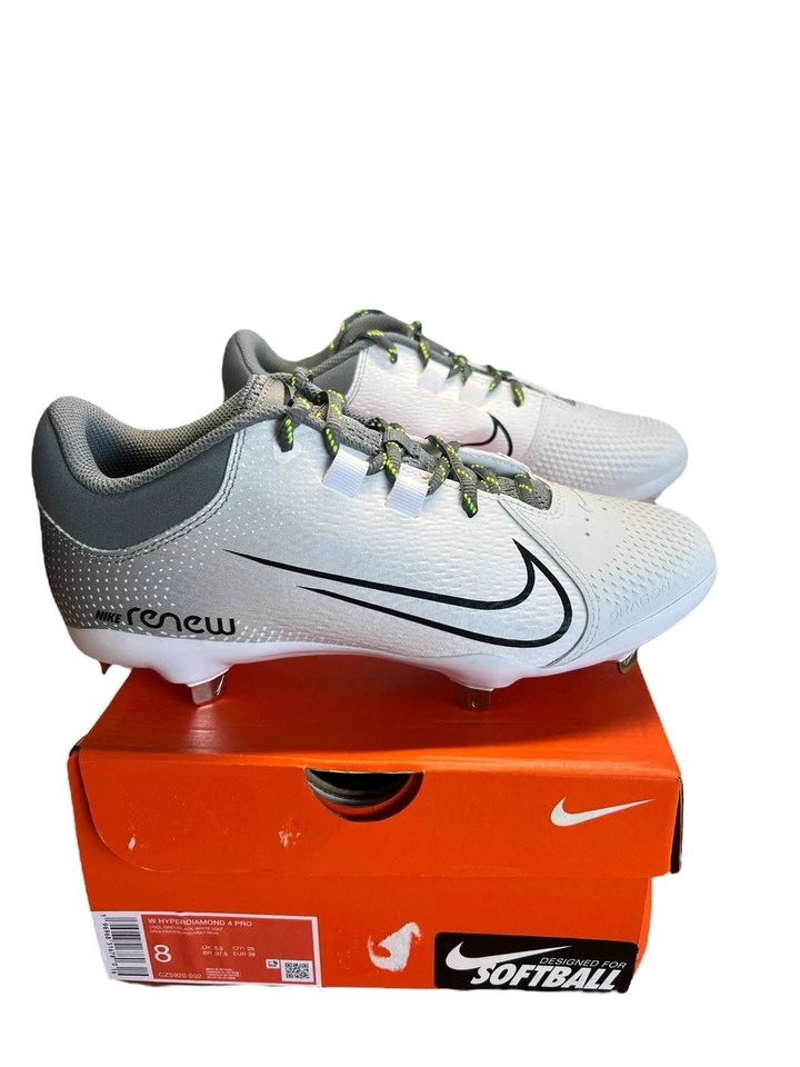 Nike CZ5920 002 Hyperdiamond 4 Pro Metal Softball Cleats Grey Black White US 8