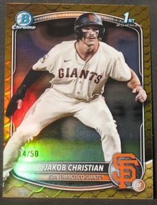 Jakob Christian 2025 Bowman Chrome Gold Reptilian Refractor Rookie 1st (14/50) - Picture 1 of 2