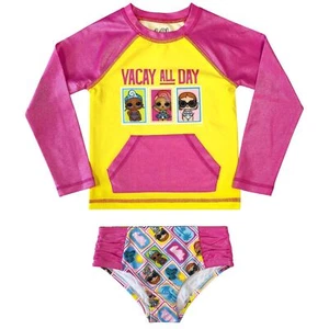 NWT Girl's LOL Surprise 2 piece Swim Suit Long Sleeve Rash Guard Sun Tee Size 5T - Picture 1 of 5