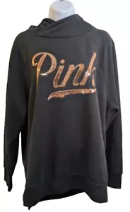 PINK, hoodie, Black With Gold Sequin Spell Out, Size M - Picture 1 of 3