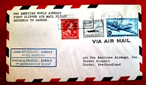 PAN AM 1er Vuelo Cubierta Bruselas a Ganger Terranova 6-19-46 - Imagen 1 de 2