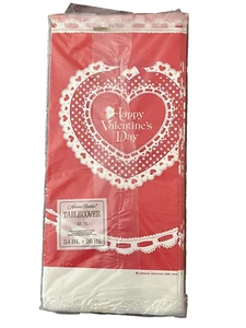 1970s Valentine's Day Paper Tablecloth American Greetings 54 x 96 Lace Hearts - Picture 1 of 4